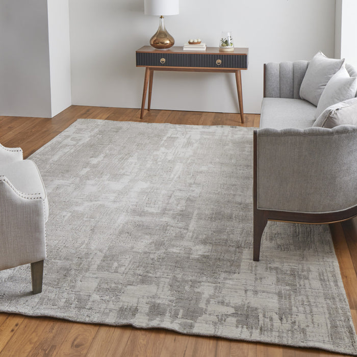 5' X 8' Gray and Ivory Abstract Hand Woven Worn Faded Area Rug