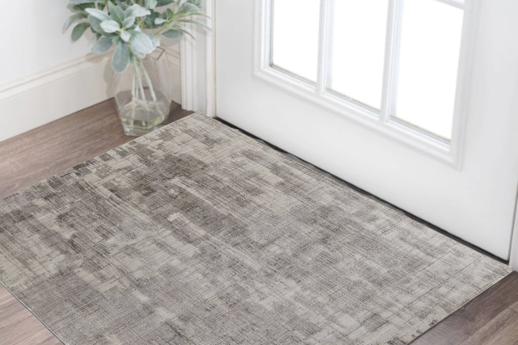 5' X 8' Gray and Ivory Abstract Hand Woven Worn Faded Area Rug