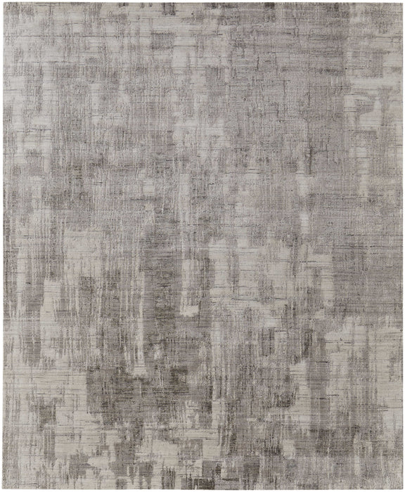 5' X 8' Gray and Ivory Abstract Hand Woven Worn Faded Area Rug