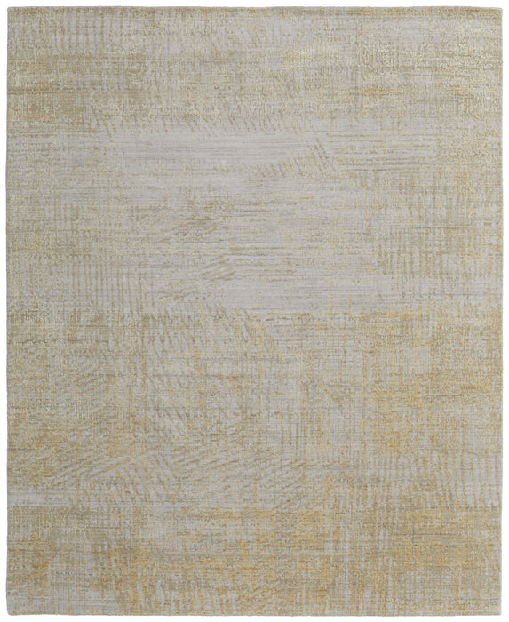 5' X 8' Yellow and Ivory Abstract Hand Woven Area Rug