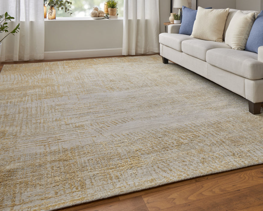 5' X 8' Yellow and Ivory Abstract Hand Woven Area Rug