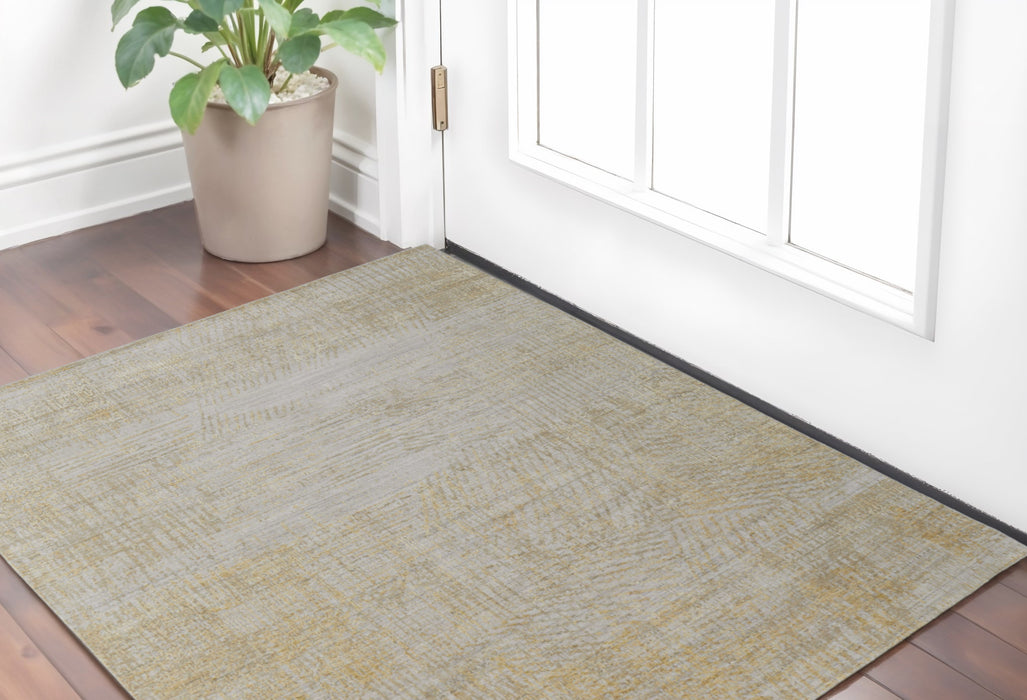 5' X 8' Yellow and Ivory Abstract Hand Woven Area Rug