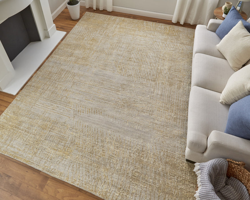 5' X 8' Yellow and Ivory Abstract Hand Woven Area Rug