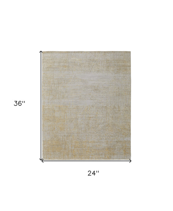 5' X 8' Yellow and Ivory Abstract Hand Woven Area Rug