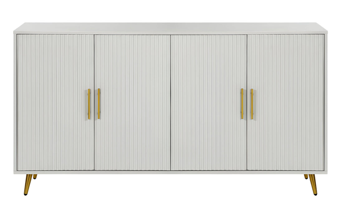 60" White Ribbed Texture Sideboard with Four Doors