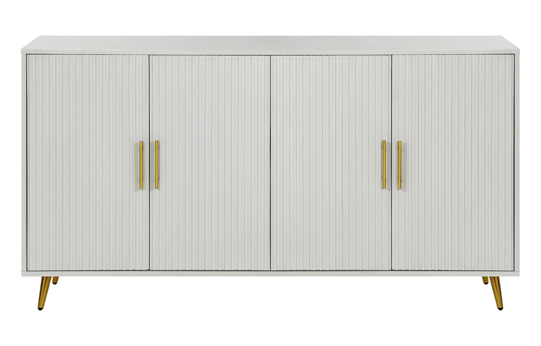 60" White Ribbed Texture Sideboard with Four Doors