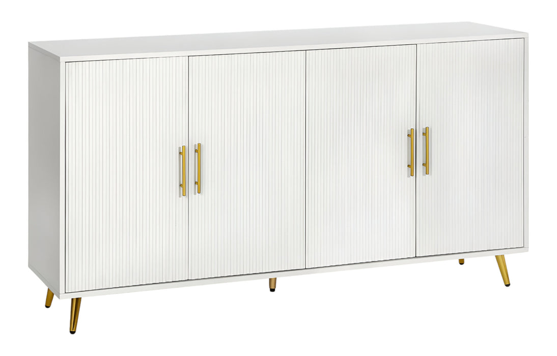 60" White Ribbed Texture Sideboard with Four Doors